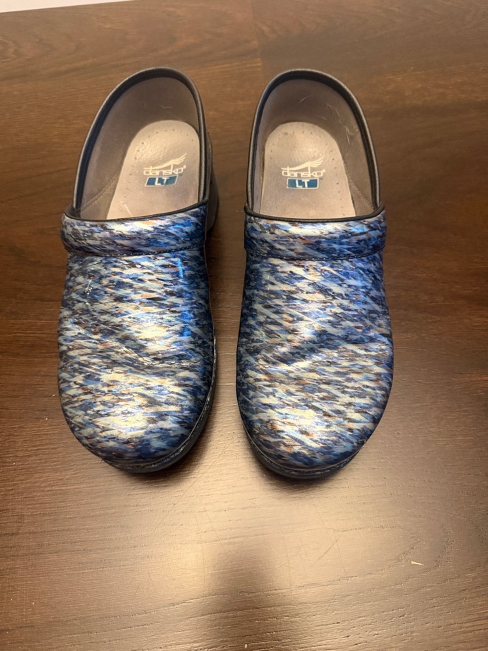 Dansko Blue Multi Patterned Clogs - Picture 2 of 4